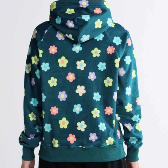 NWOT Sparkpaws Human Hoodie in Teal Flowers - Picture 4 of 6
